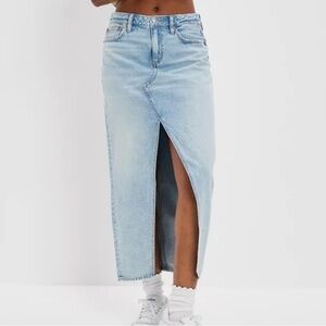 American Eagle Denim Maxi Skirt with Front Slit size 14